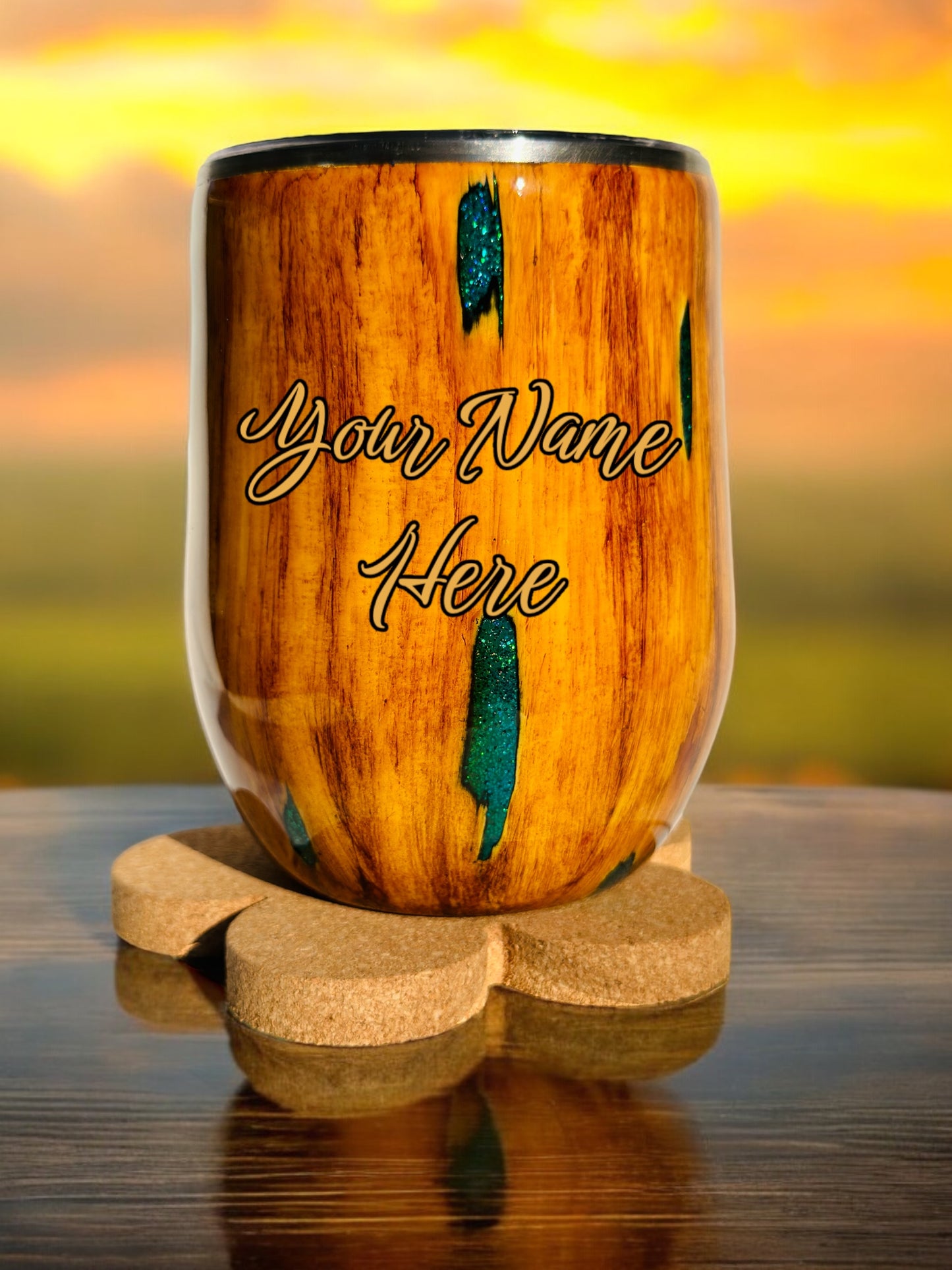 12oz Fishing Wood themed Wine Tumbler