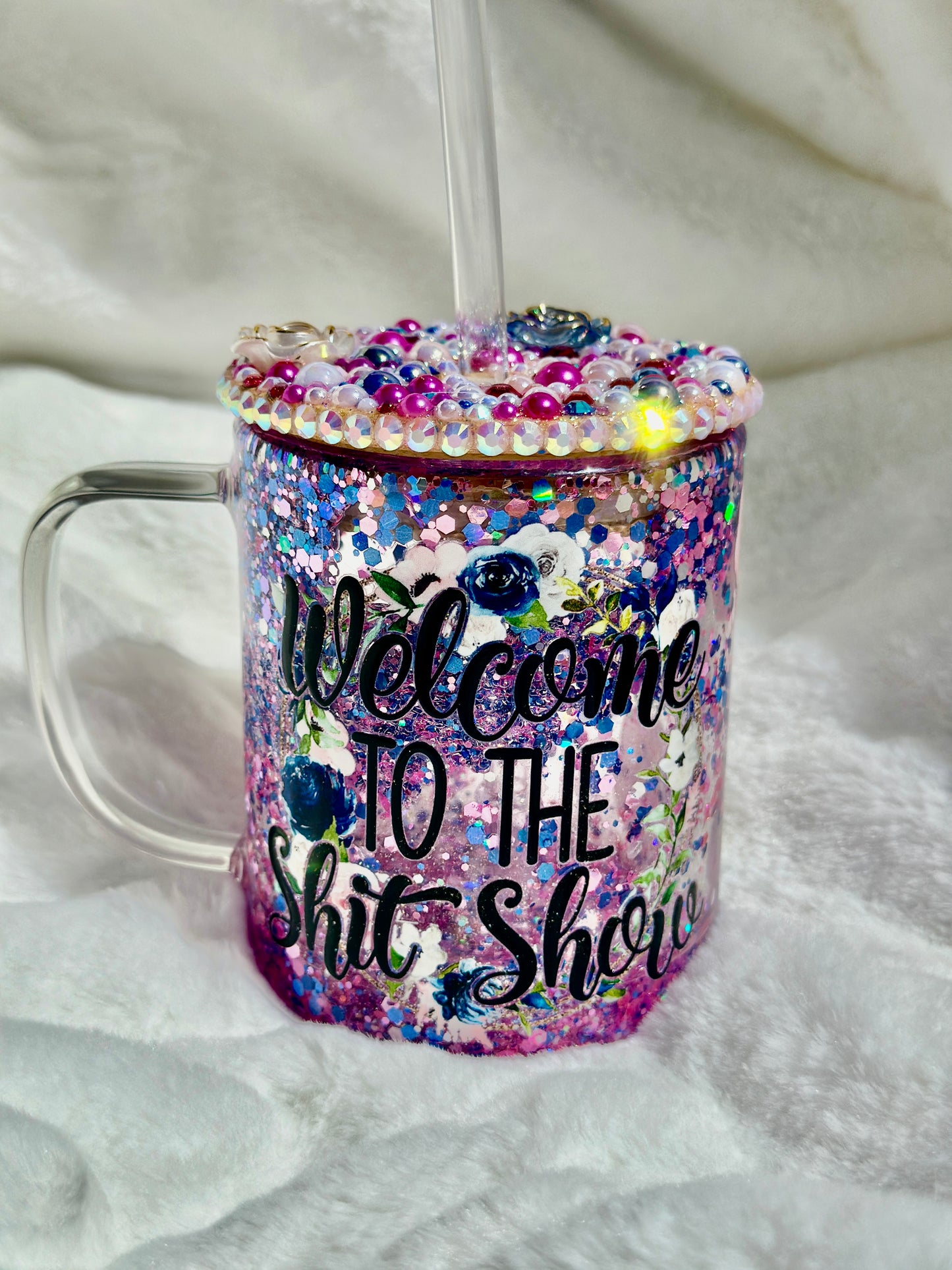 Welcome to the Sh!t Show 9oz Glass Glitter Globe Mug