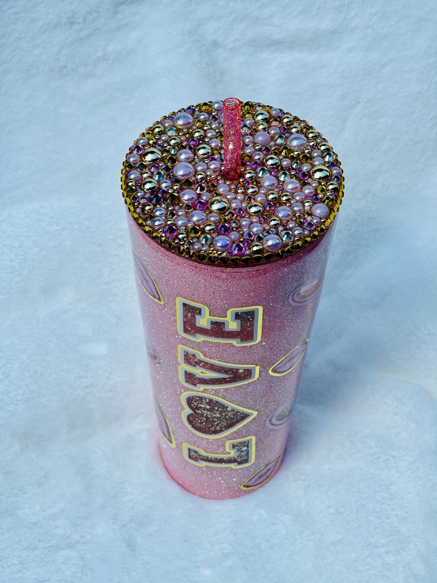Pink LOVE Glitter Globe Tumbler