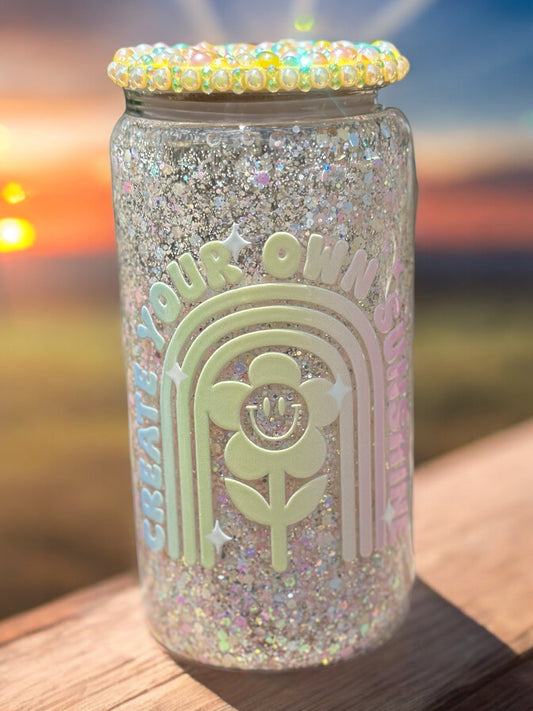 16oz Glitter Globe Glass Can