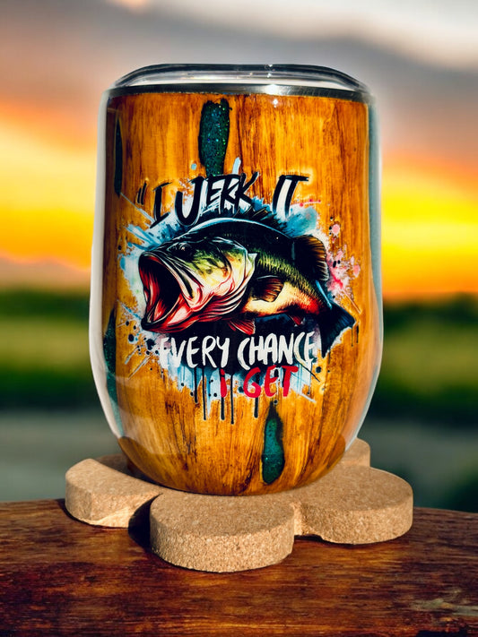 12oz Fishing Wood themed Wine Tumbler