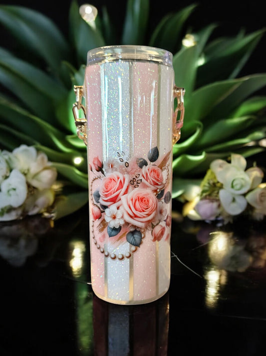 Pink and White Striped with Chain, 20oz