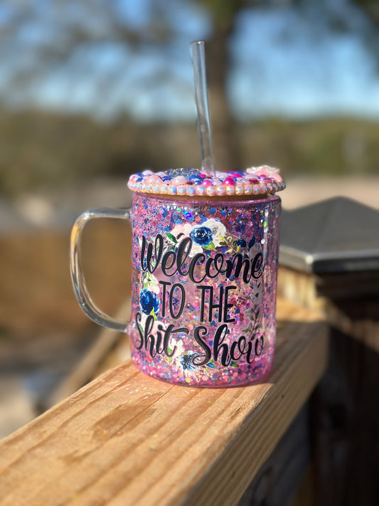 Welcome to the Sh!t Show 9oz Glass Glitter Globe Mug