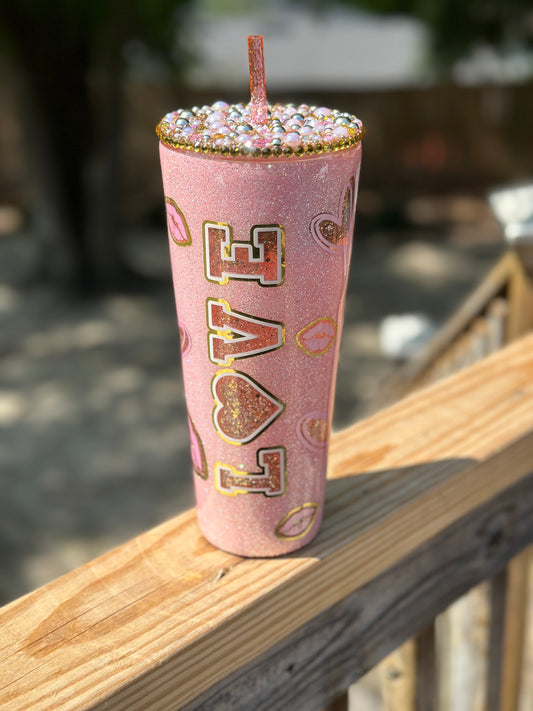 Pink LOVE Glitter Globe Tumbler